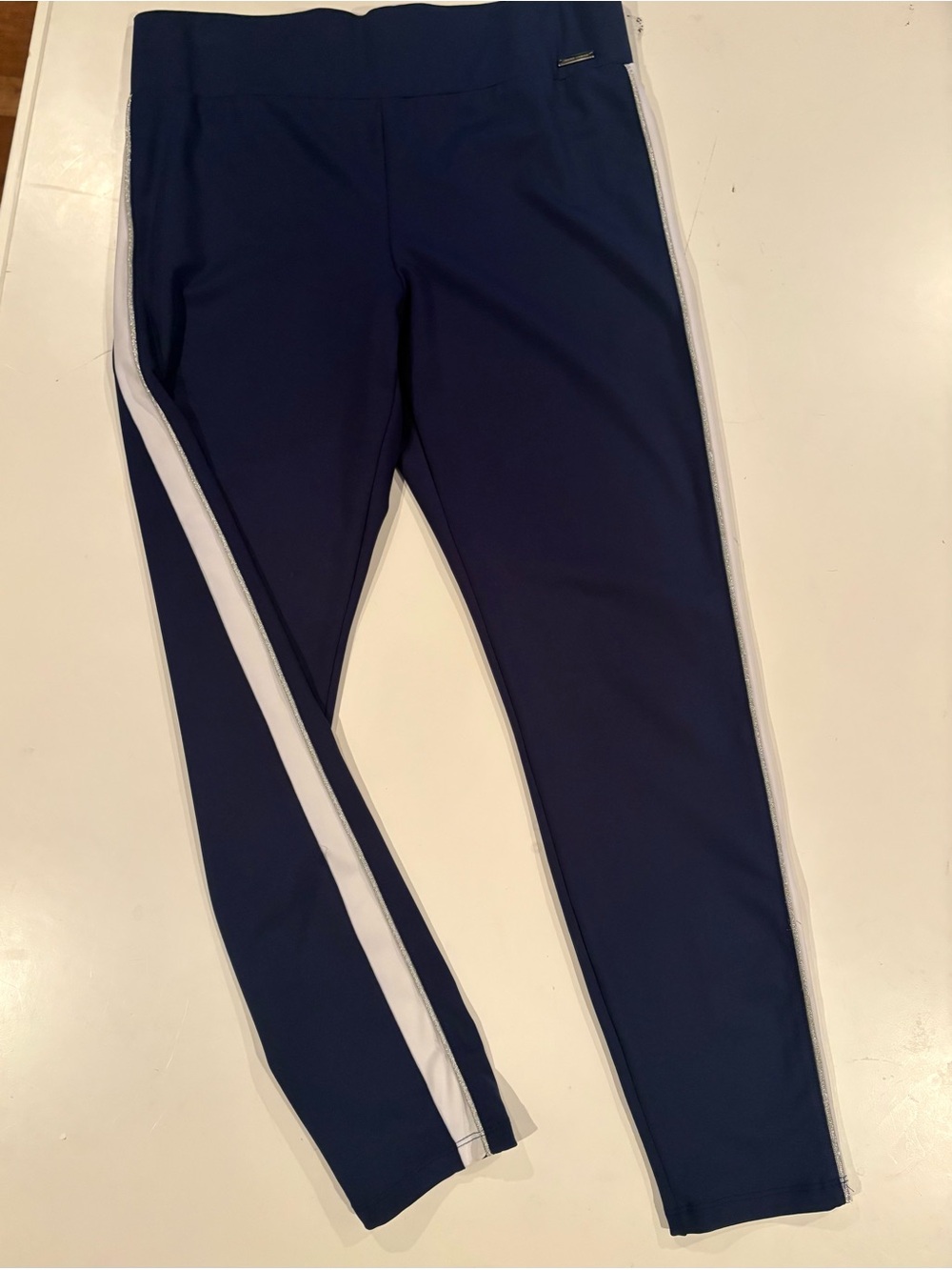 Frank Lyman Design Navy and White Side-Stripe Kids Leggings